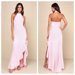 Lulus Majestic Perfection Light Pink Ruffled Halter Maxi
Dress